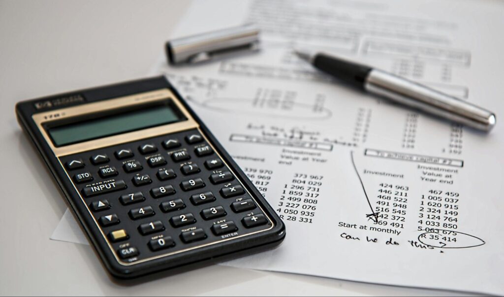 Calculator and financial documents