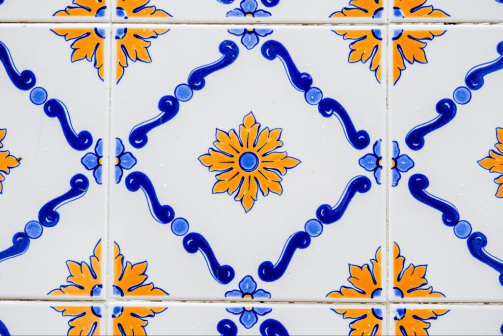 Painted floor tiles with yellow flowers
