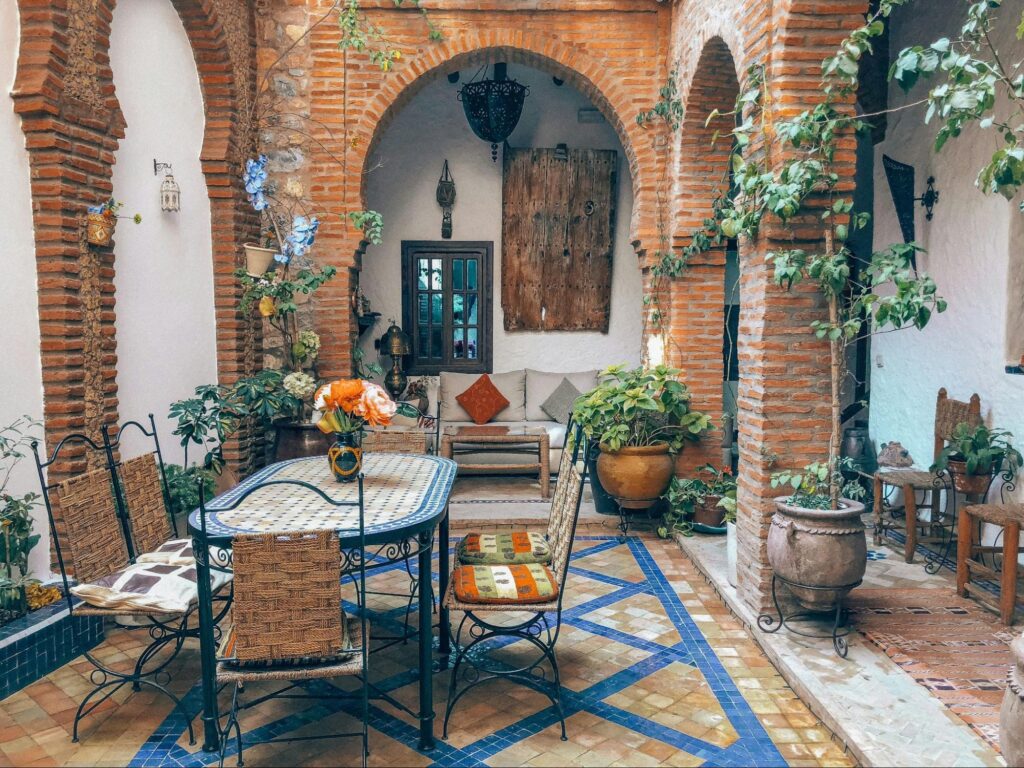 An aesthetic patio design with a lot of natural stone